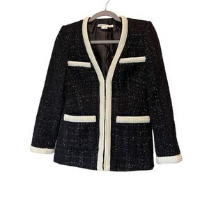 VERONICA BEARD Kemsley Pearl-Embellished Bouclé Tweed Jacket Size 00 Black